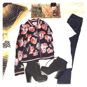 Floral light weight bomber jacket